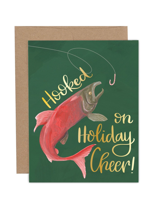 Hooked on Holiday Cheer Fishing Christmas Greeting Card, 1 of 1