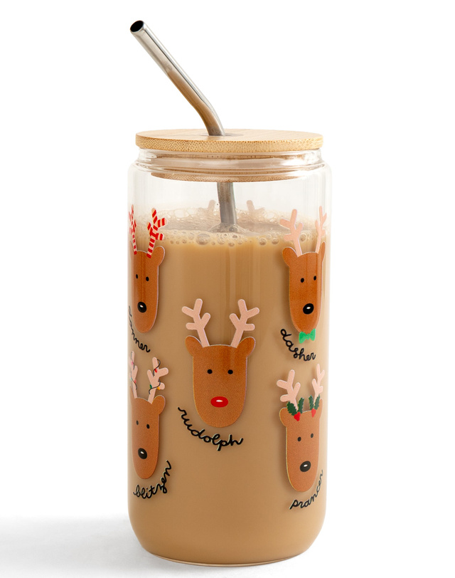 Santa's Reindeer Christmas Glass Can, 2 of 3