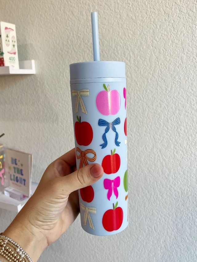 Apples & Coquette Bows Acrylic Skinny Tumbler, 2 of 3