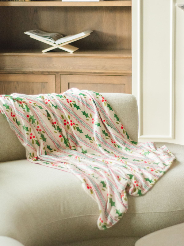 Holly Christmas Fleece Throw Blanket, 3 of 5