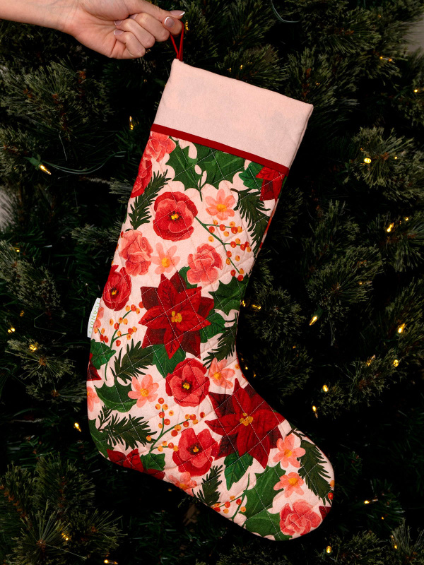 Yuletide Blooms Poinsettia Christmas Stocking, 1 of 3