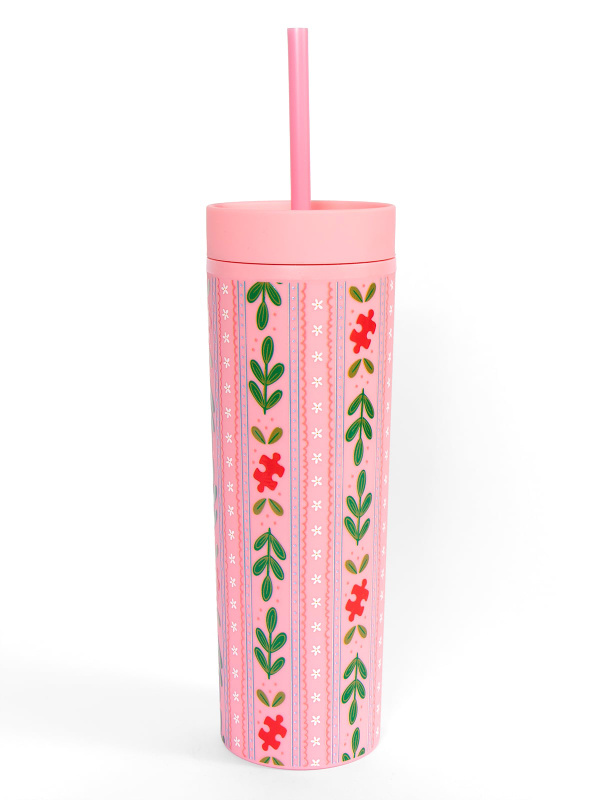 Puzzle Lover Floral 16oz Skinny Acrylic Tumbler – Pink, 4 of 4
