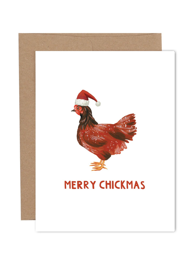 Merry Chickmas Christmas Chicken Greeting Card, 1 of 1
