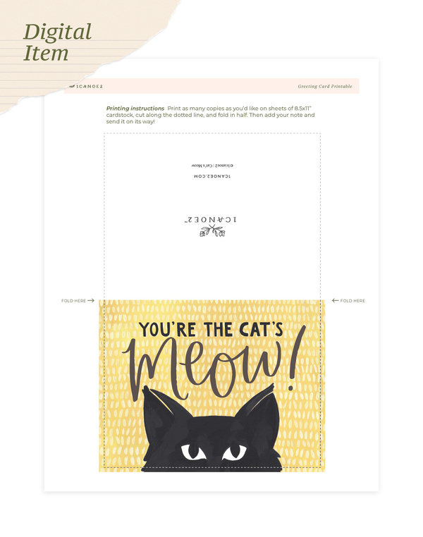 Digital Printable Cat's Meow Greeting Card, 1 of 1