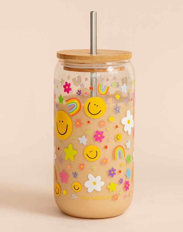 Rainbows & Smiley Faces Glass Can, 1 of 2