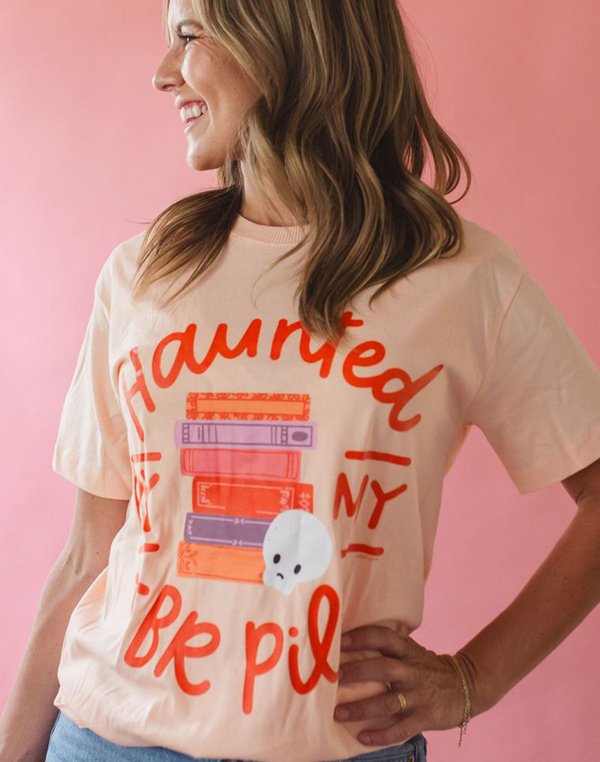 Haunted By My TBR Pile - Pippi Tee - Peachy Pink, 2 of 3