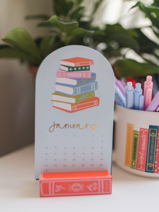 Book Lover's 2027 Mini Desk Calendar with Wooden Block, 1 of 10