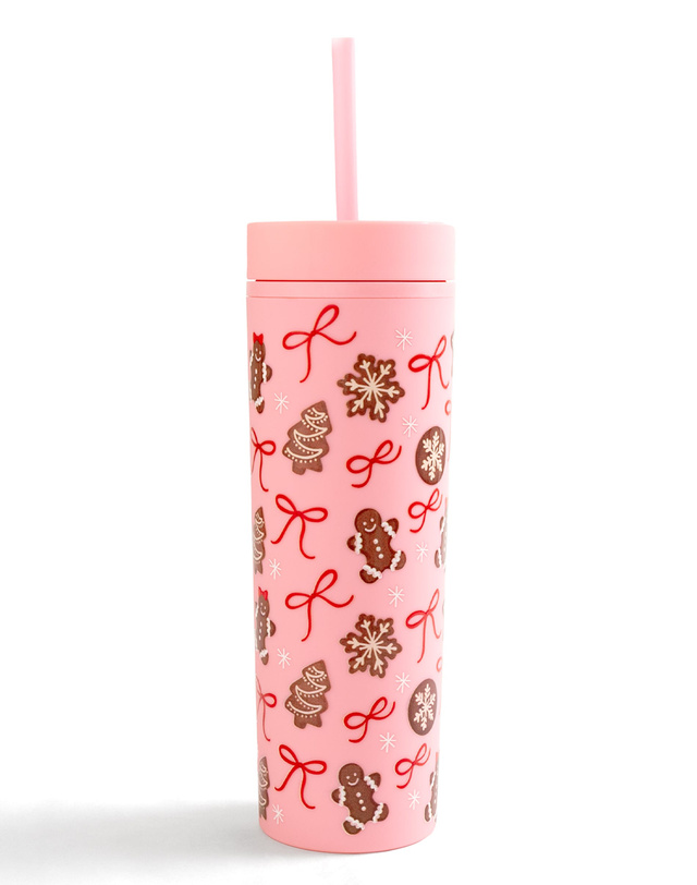 Gingerbread Cookies Christmas 16oz Skinny Acrylic Tumbler - Pink, 3 of 3