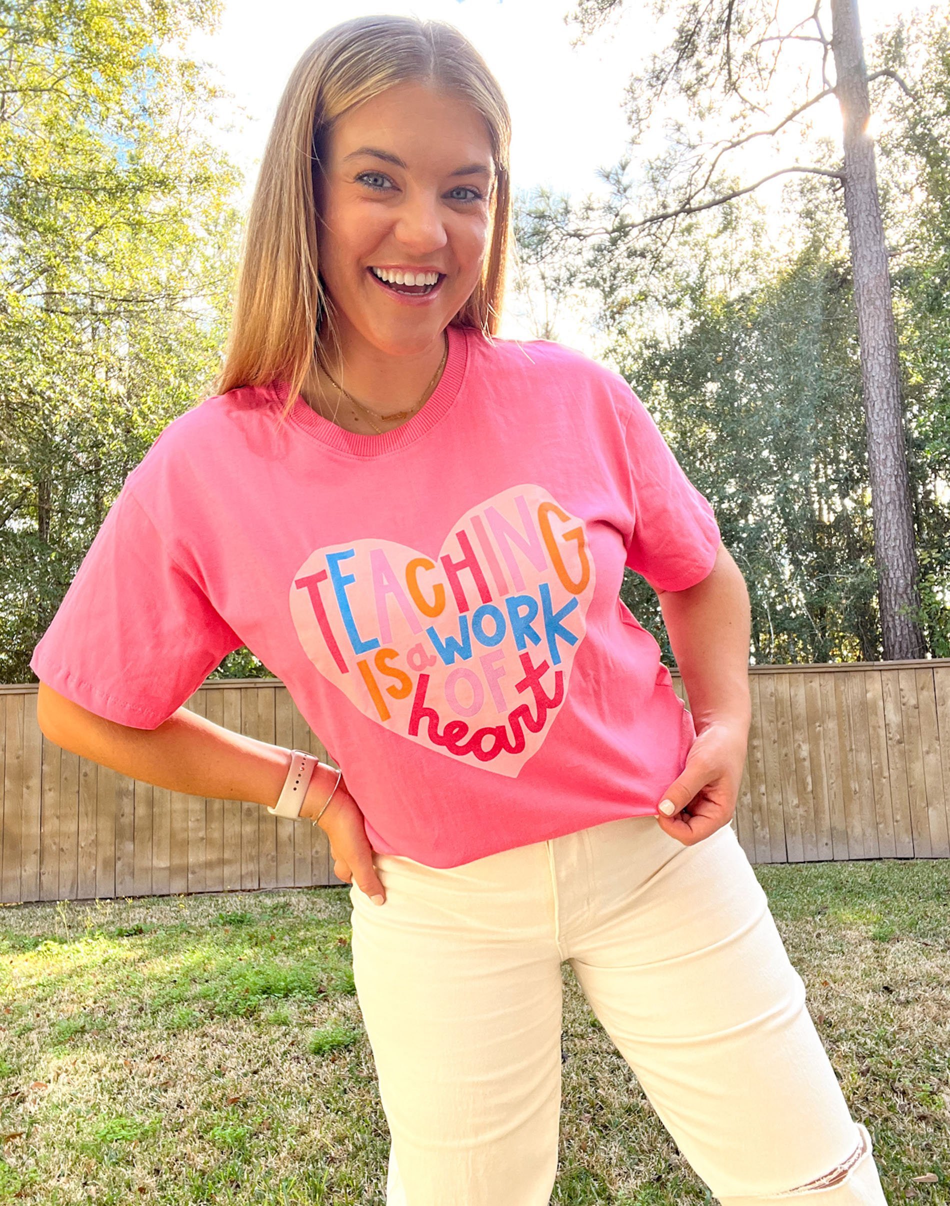 Funny Teacher T-Shirt With Heart Graphic - Cute Teaching Gift Tee For Women (Pink, XL)