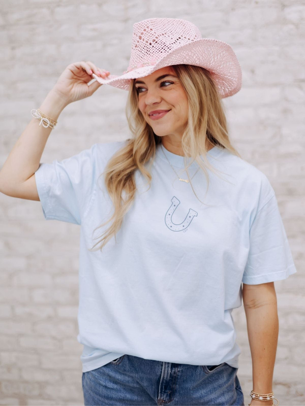 Horseshoe Howdy Western Tee - Chambray, 1 of 5