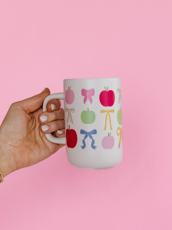 Apples & Coquette Bows Tall Ceramic Mug, 1 of 4