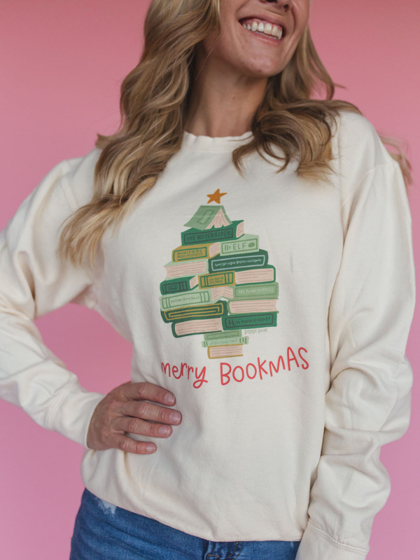 Merry Bookmas Christmas Tree Sweatshirt - Ivory, 2 of 3