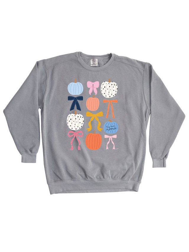 Fall Pumpkins & Coquette Bows Sweatshirt - Gray, 3 of 3