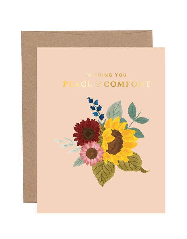 Wishing You Peace & Comfort Sunflower Sympathy Greeting Card, 1 of 1