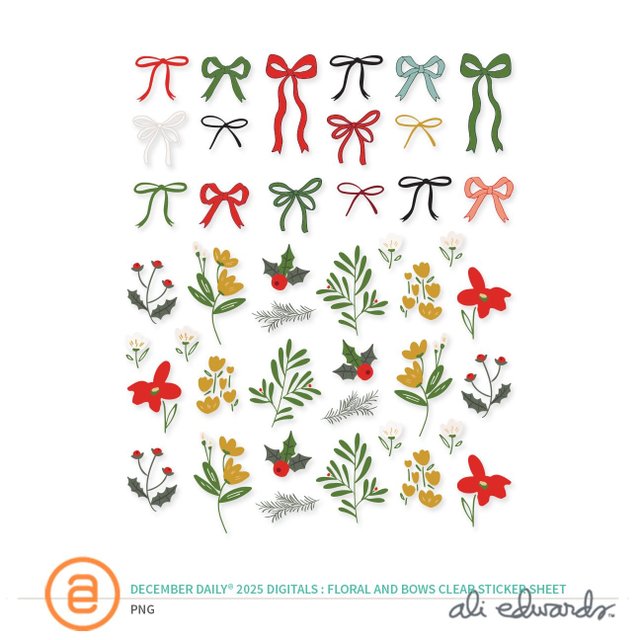 December Daily® 2025 Digital Floral + Bows Clear Sticker Sheet, 1 of 1