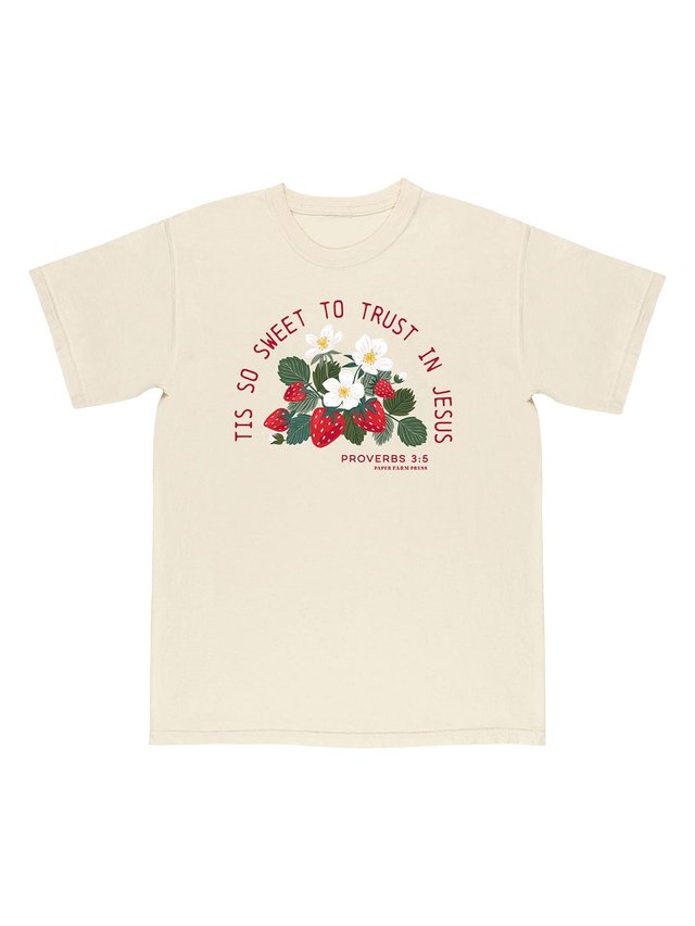 Tis So Sweet To Trust In Jesus Strawberry Faith Tee - Ivory, 5 of 5