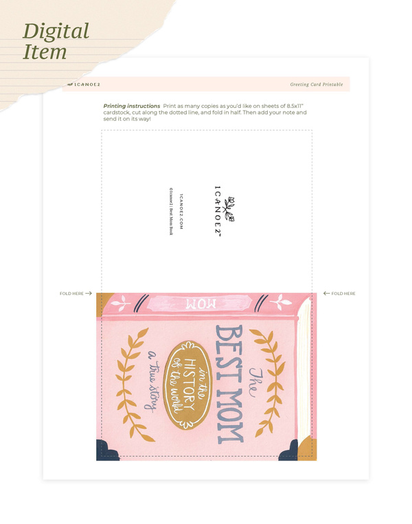 Digital Printable Best Mom Book Greeting Card, 1 of 1