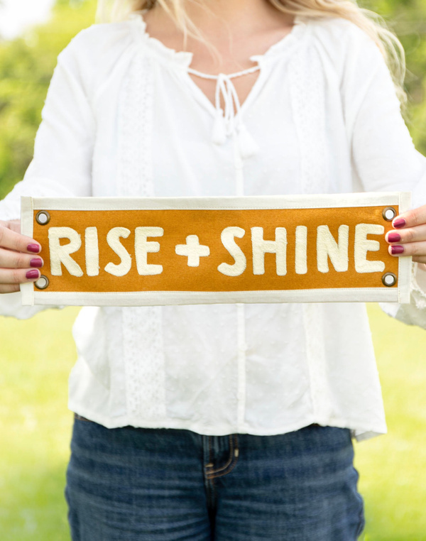 Rise + Shine Embroidered Canvas Banner, 1 of 3
