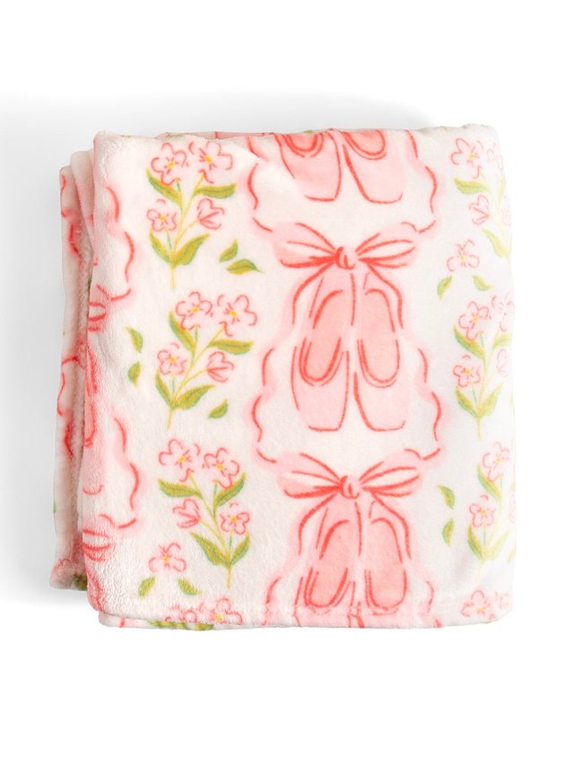 Pink Ballet Slippers & Florals Fleece Throw Blanket, 5 of 7