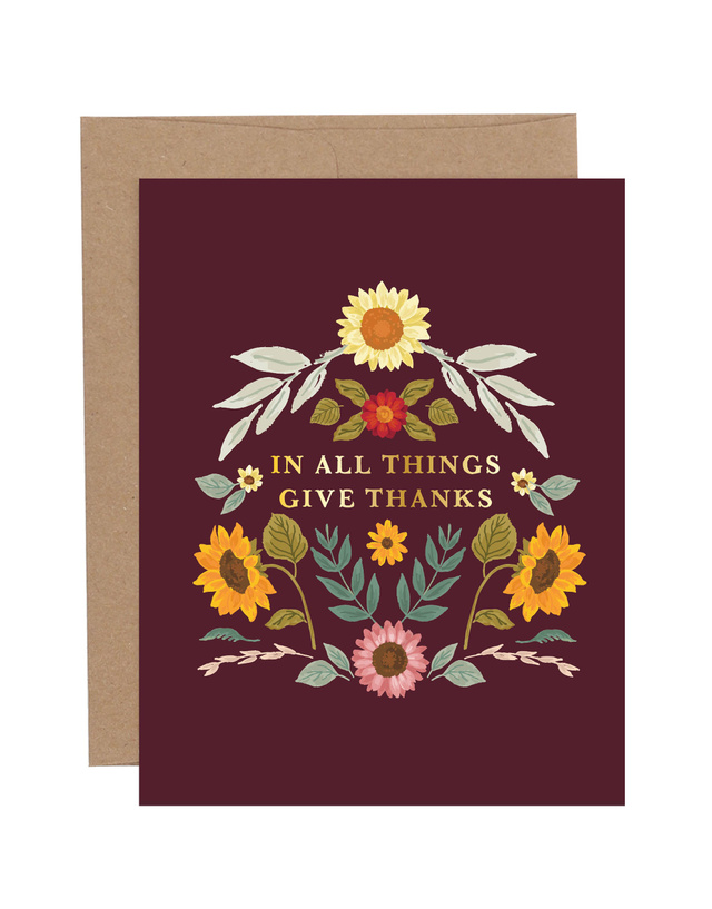 In All Things Give Thanks Fall Floral Greeting Card, 1 of 3