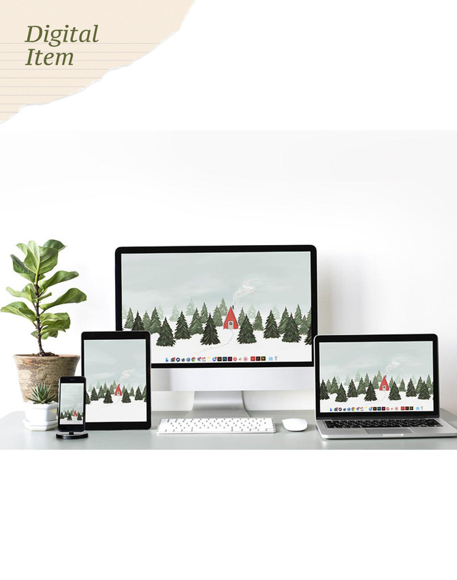 Digital Christmas Cabin Wallpapers, 1 of 1