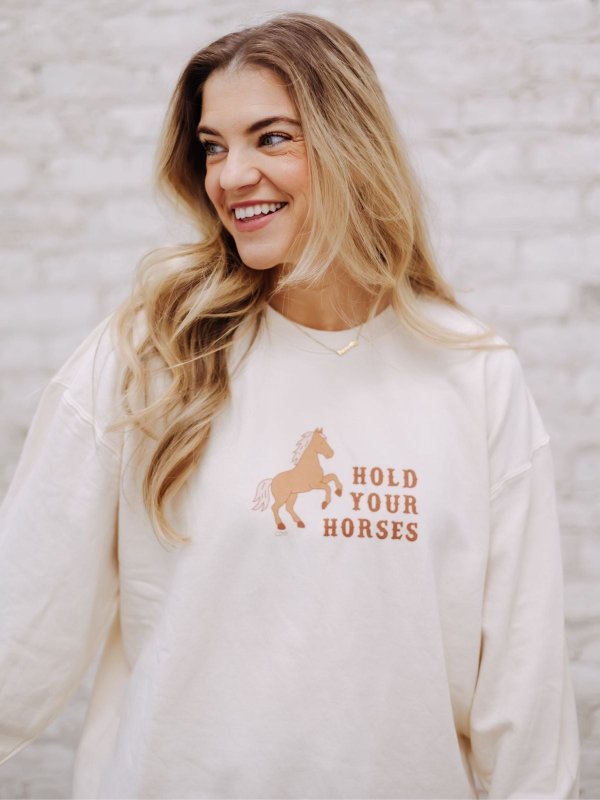 Hold Your Horses Western Sweatshirt - Ivory, 1 of 5