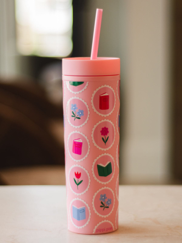 Book Lover Floral 16oz Skinny Acrylic Tumbler - Pink, 2 of 4