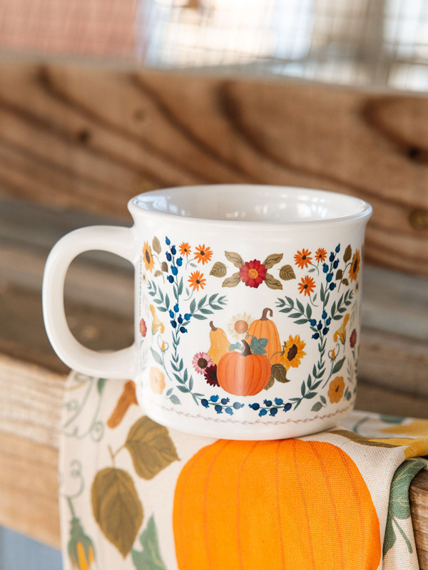 Pumpkin Folk Floral Fall 14oz Ceramic Coffee Mug, 1 of 5
