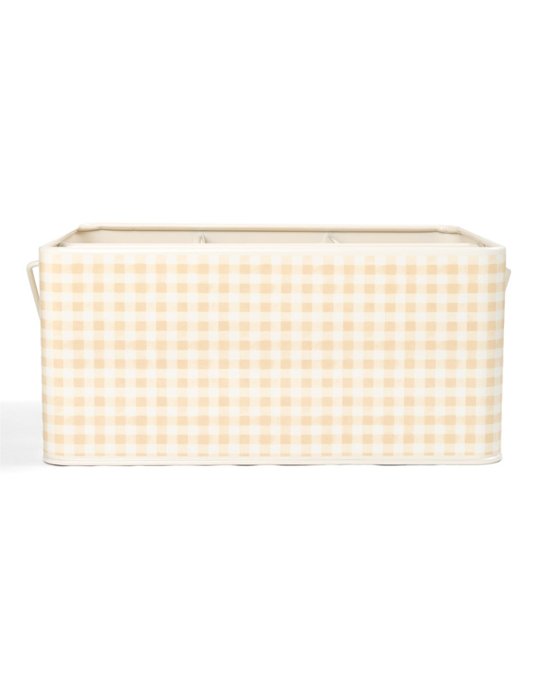 Beige Gingham Tin Utensil Caddy, 1 of 3