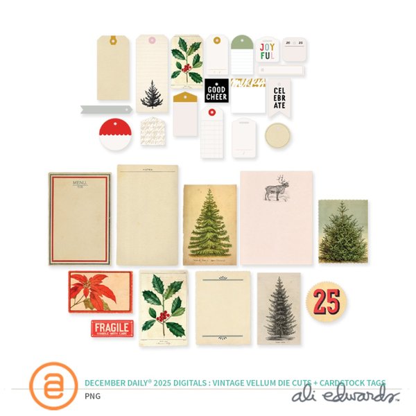 December Daily® 2025 Digital Vintage Vellum & Cardstock Tag Die Cut Pack, 1 of 1