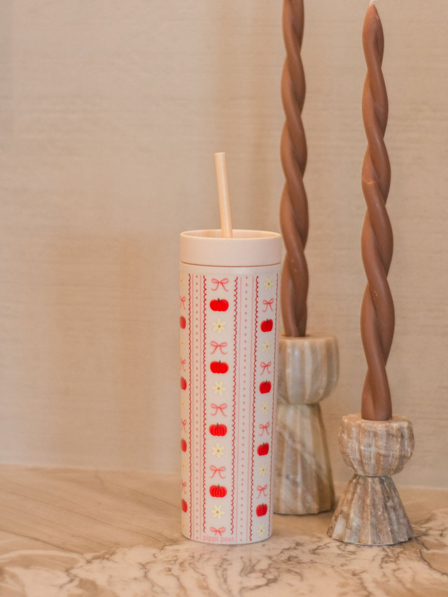Pumpkins, Bows & Florals Fall 16oz Skinny Acrylic Tumbler - Cream, 3 of 4