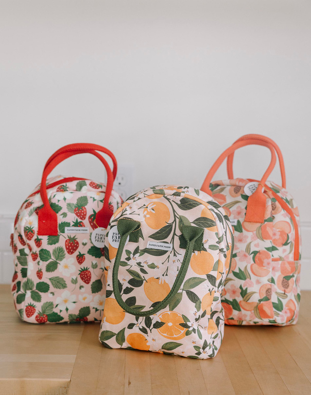 Strawberry Patch Reusable Canvas Lunch Tote Bag, 7 of 9