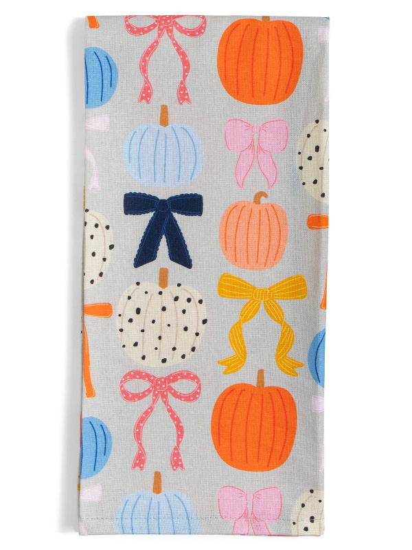 Fall Pumpkins & Coquette Bows Tea Towel, 1 of 3