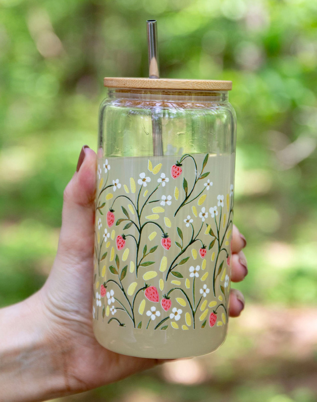 Strawberry Meadow Glass Can, 1 of 4