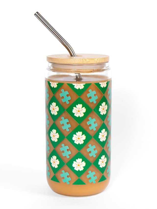 Puzzle Lover Floral Glass Can, 5 of 5
