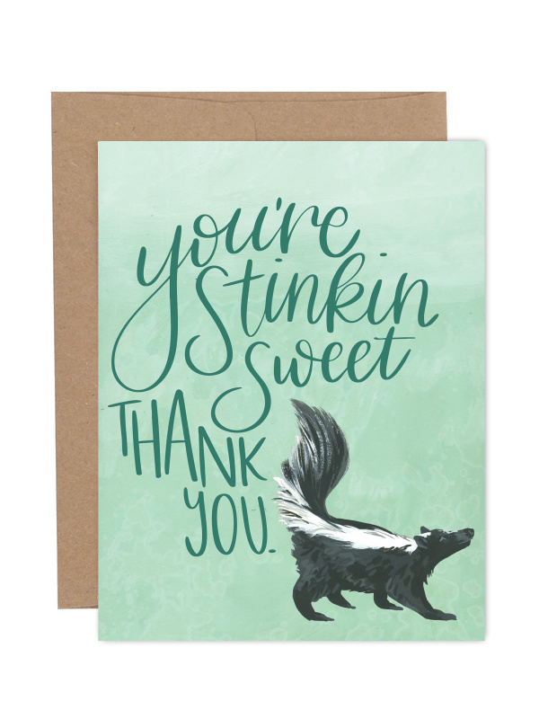 You're Stinkin' Sweet Skunk Thank You Greeting Card, 1 of 1
