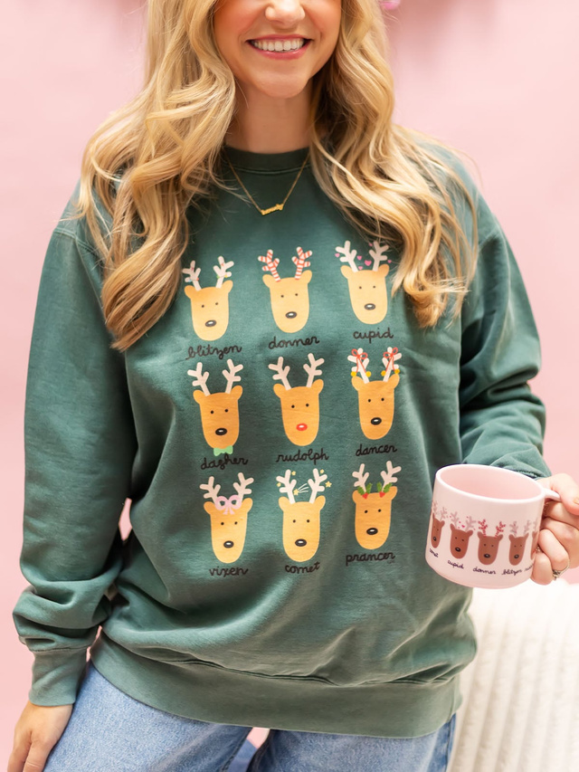 Reindeer Christmas Sweatshirt - Blue Spruce, 2 of 3