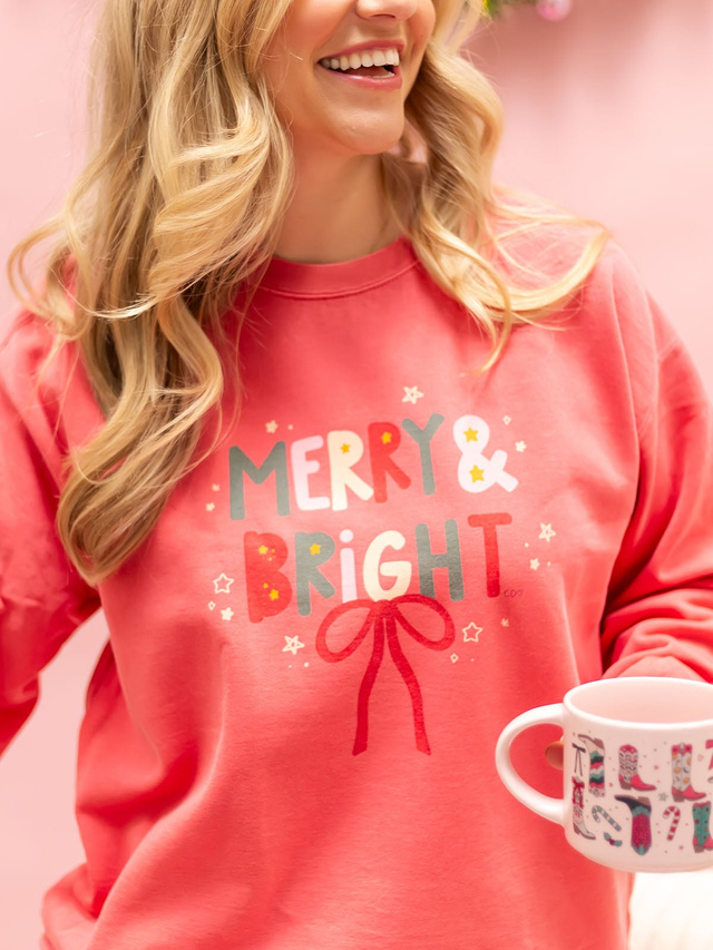 Merry & Bright Christmas Sweatshirt - Watermelon, 2 of 4