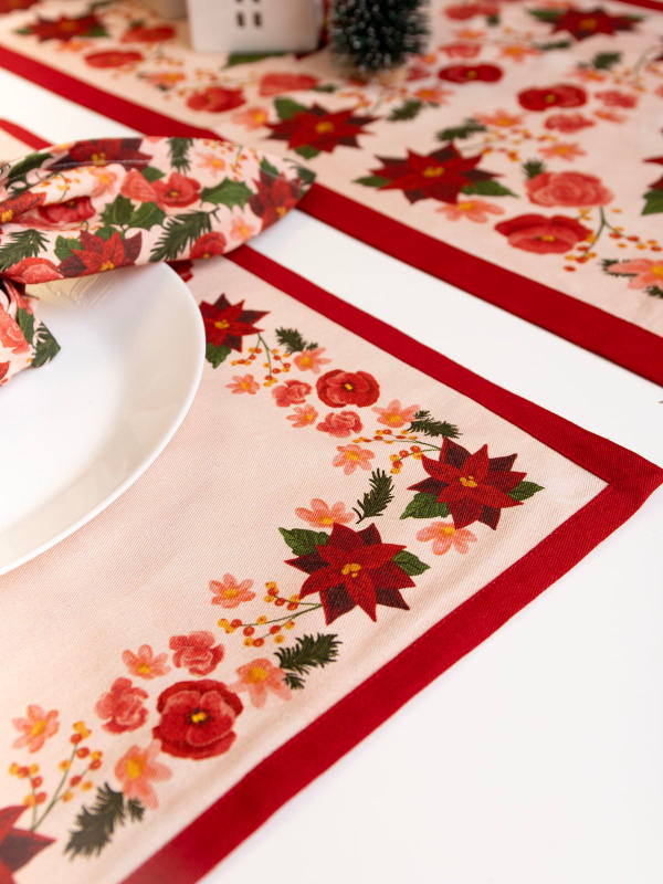 Yuletide Blooms Christmas Cloth Table Placemat Set, 1 of 4