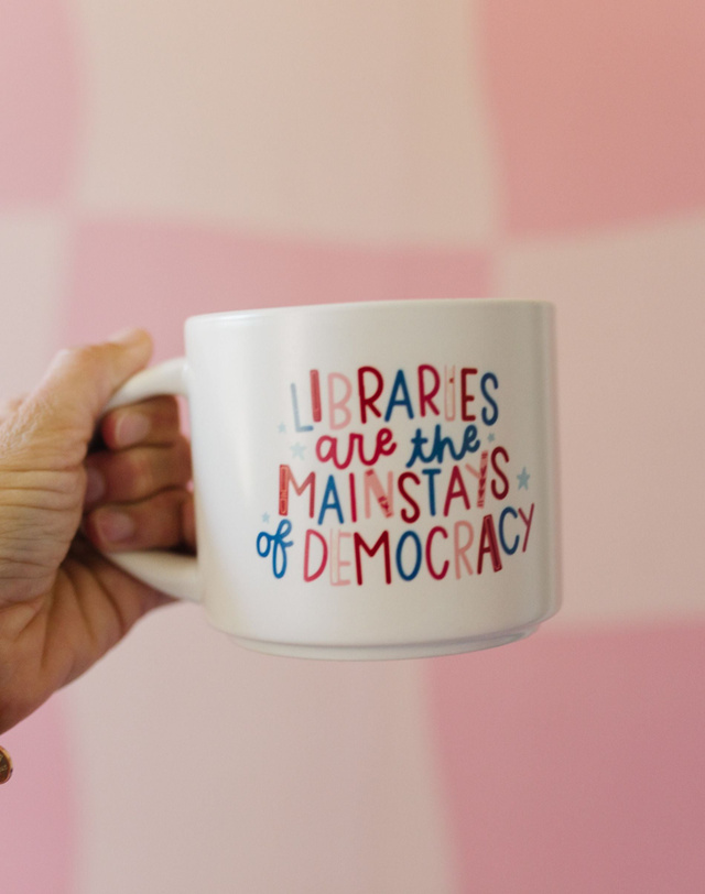 Libraries Are The Mainstays Of Democracy Large Ceramic Mug, 2 of 3