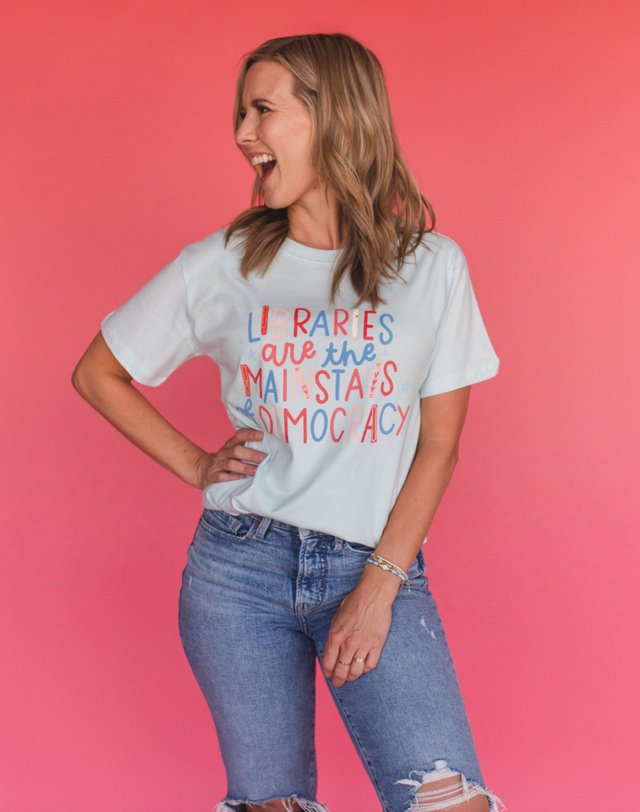 Libraries Are The Mainstays Of Democracy  Tee - Chambray, 3 of 4