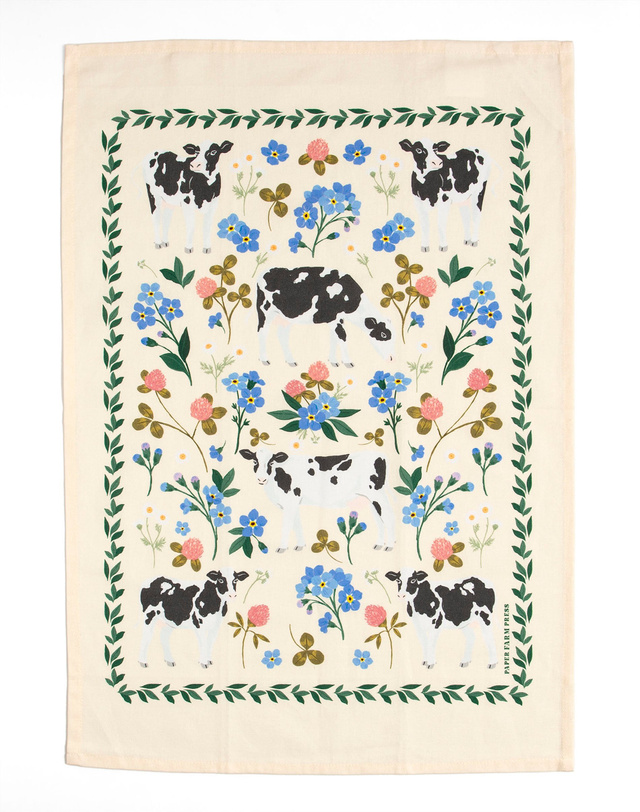 Milk Cows Folk Floral Tea Towel, 4 of 4