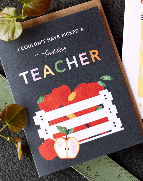 Picked A Better Teacher Apple Greeting Card, 2 of 2