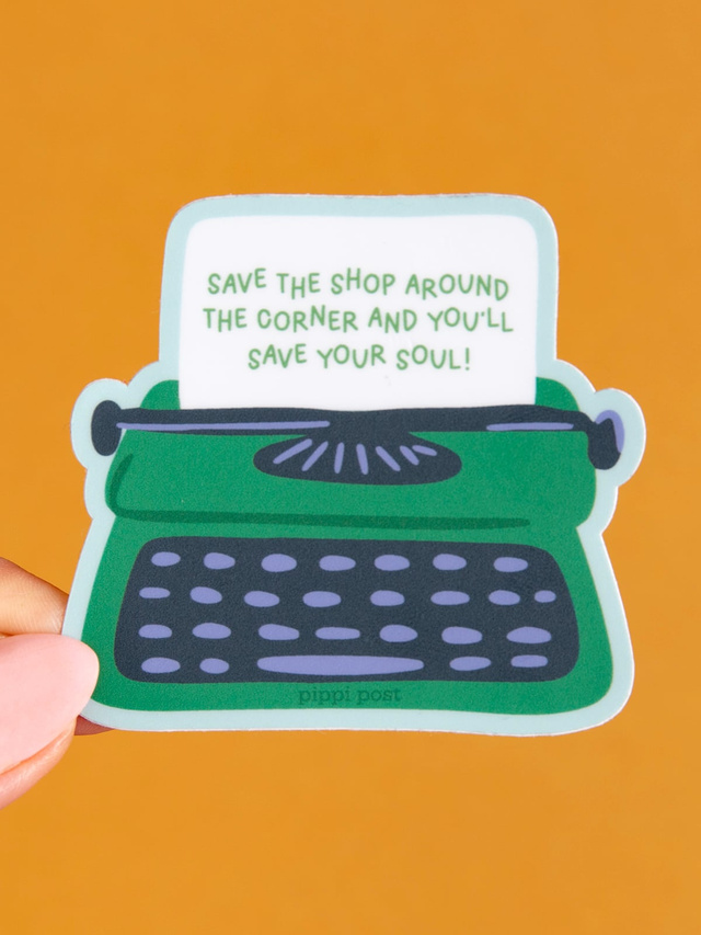 Save The Shop Around the Corner Typewriter Decal Sticker, 2 of 2