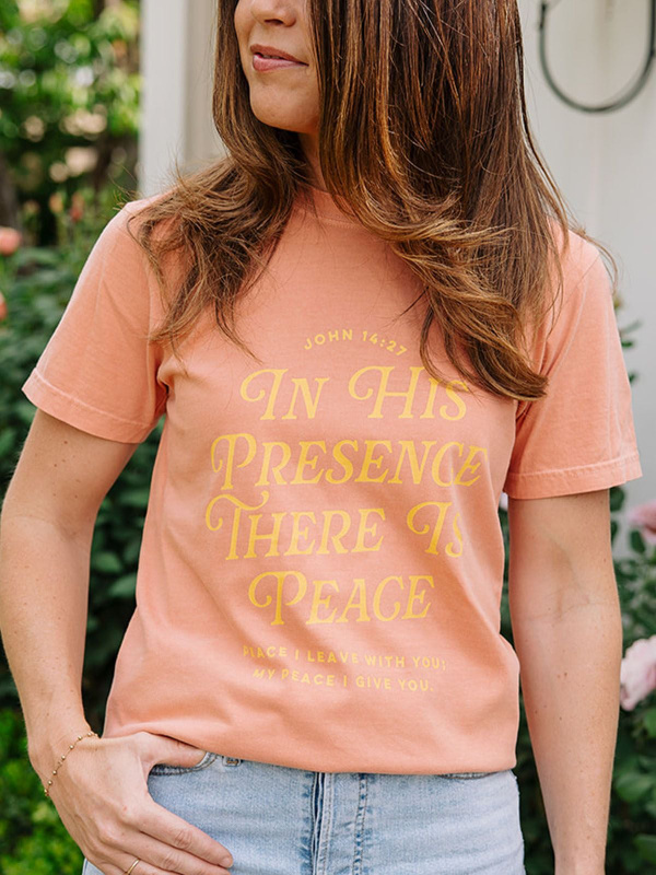 In His Presence There Is Peace Faith Tee - Terracotta, 1 of 5