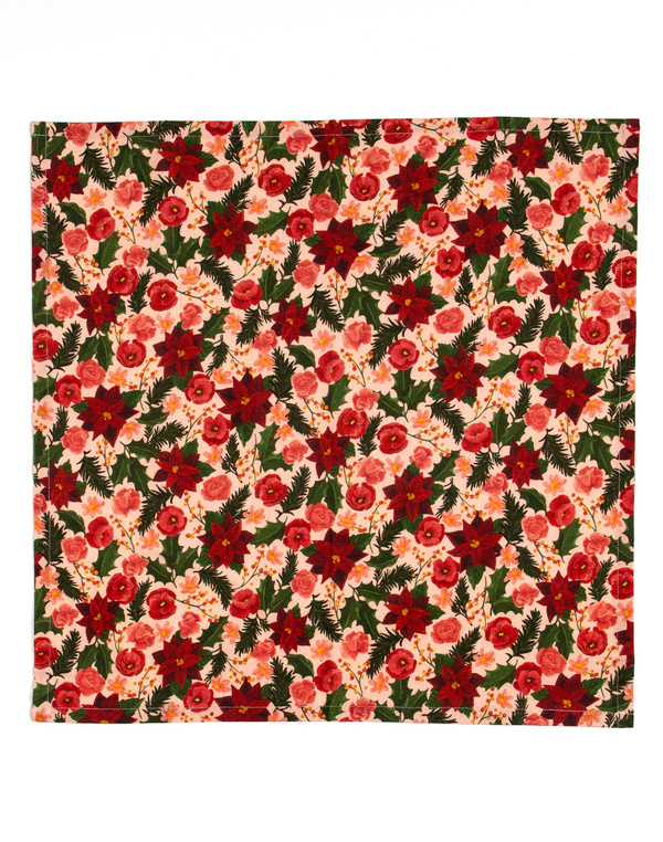 Yuletide Blooms Christmas Cotton Cloth Table Napkins Set, 3 of 4