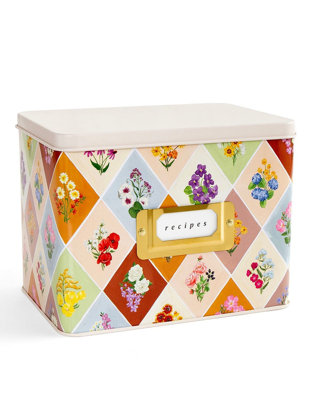 Vintage Blooms Floral Tin Recipe Box with Cards, 1 of 1