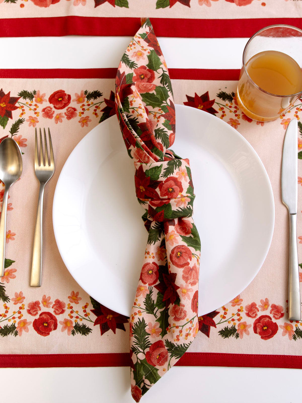 Yuletide Blooms Christmas Cotton Cloth Table Napkins Set, 1 of 4