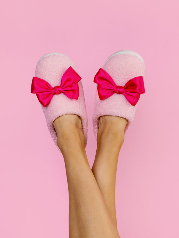Pink Coquette Bows Women’s Plush House Slippers, 1 of 3