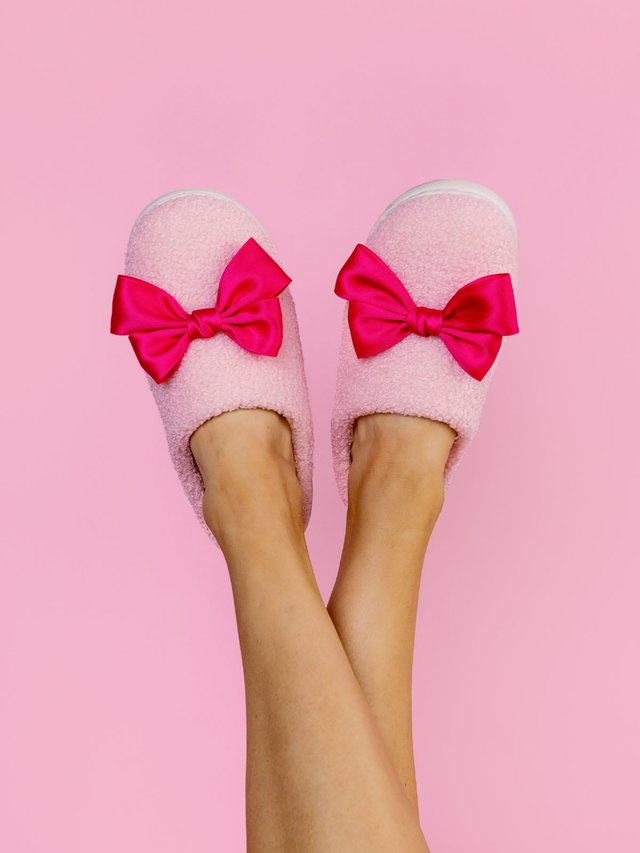 Pink Coquette Bows Women’s Plush House Slippers, 1 of 3